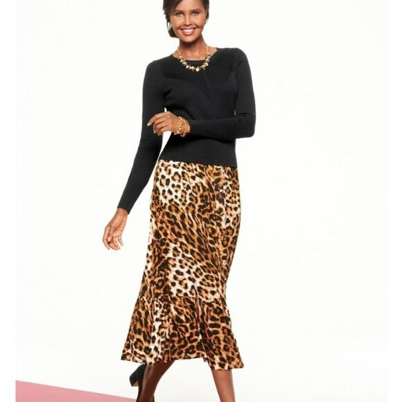 Talbots Button Front Midi Skirt Animal Print Leopard Print SZ L - Picture 8 of 8